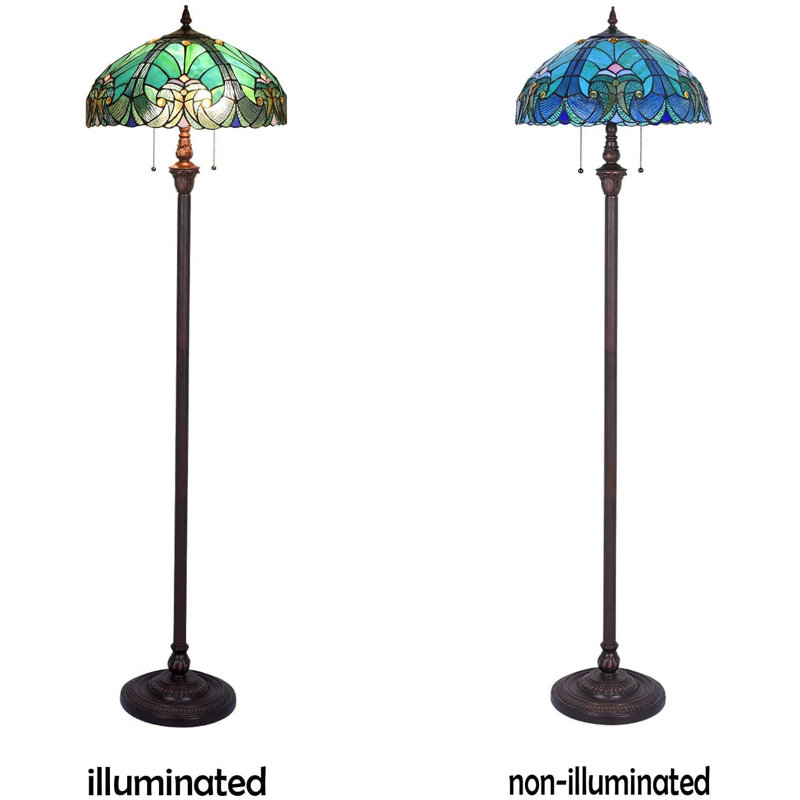 Vinplus Tiffany Floor Lamp Stained Glass Lamp Shade Vintage Antique Style Standing Double Light Reviews Wayfair